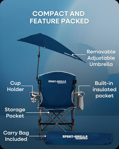 Sport-Brella BRE03-605-04-P Silla reclinable | Azul; armadura 60x100 cm, 3 inclinaciones, brazo giratorio, enfriador, abrebotellas y portavasos