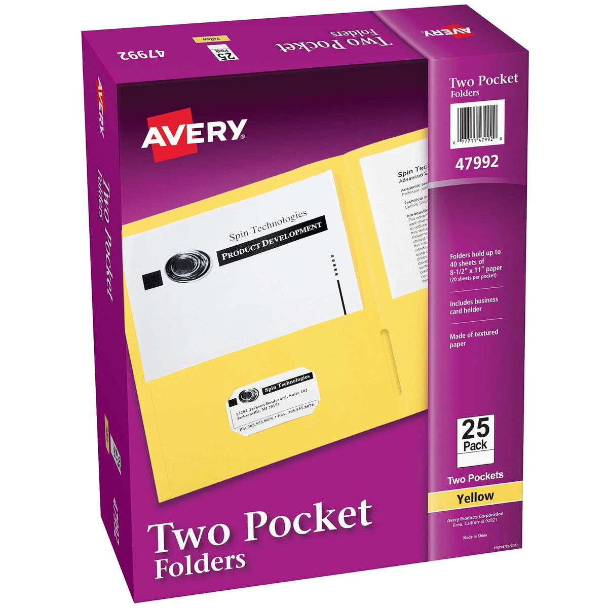 Avery Two-Pocket Folder, Yellow, Box of 25 (47992) - Amarillo - 25-Pack