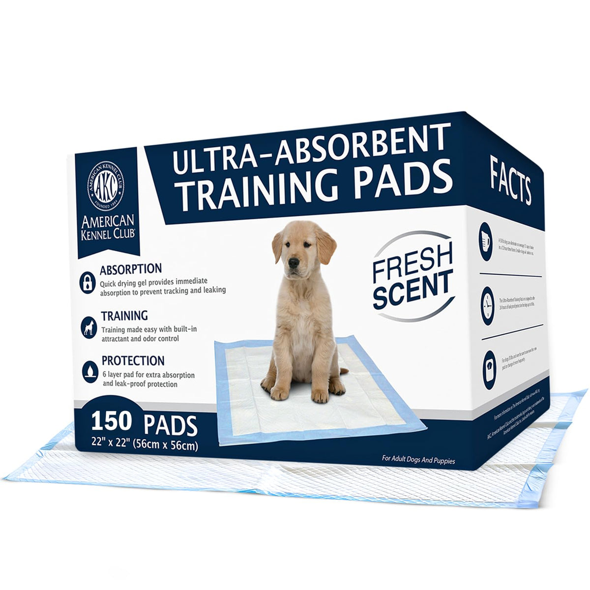 AKC Tapetes Entrenadores para Perro, Aroma Fresco, 22 x 22 Pulgadas - Fresh Scented - 22\" x 22\" - Pack of 150