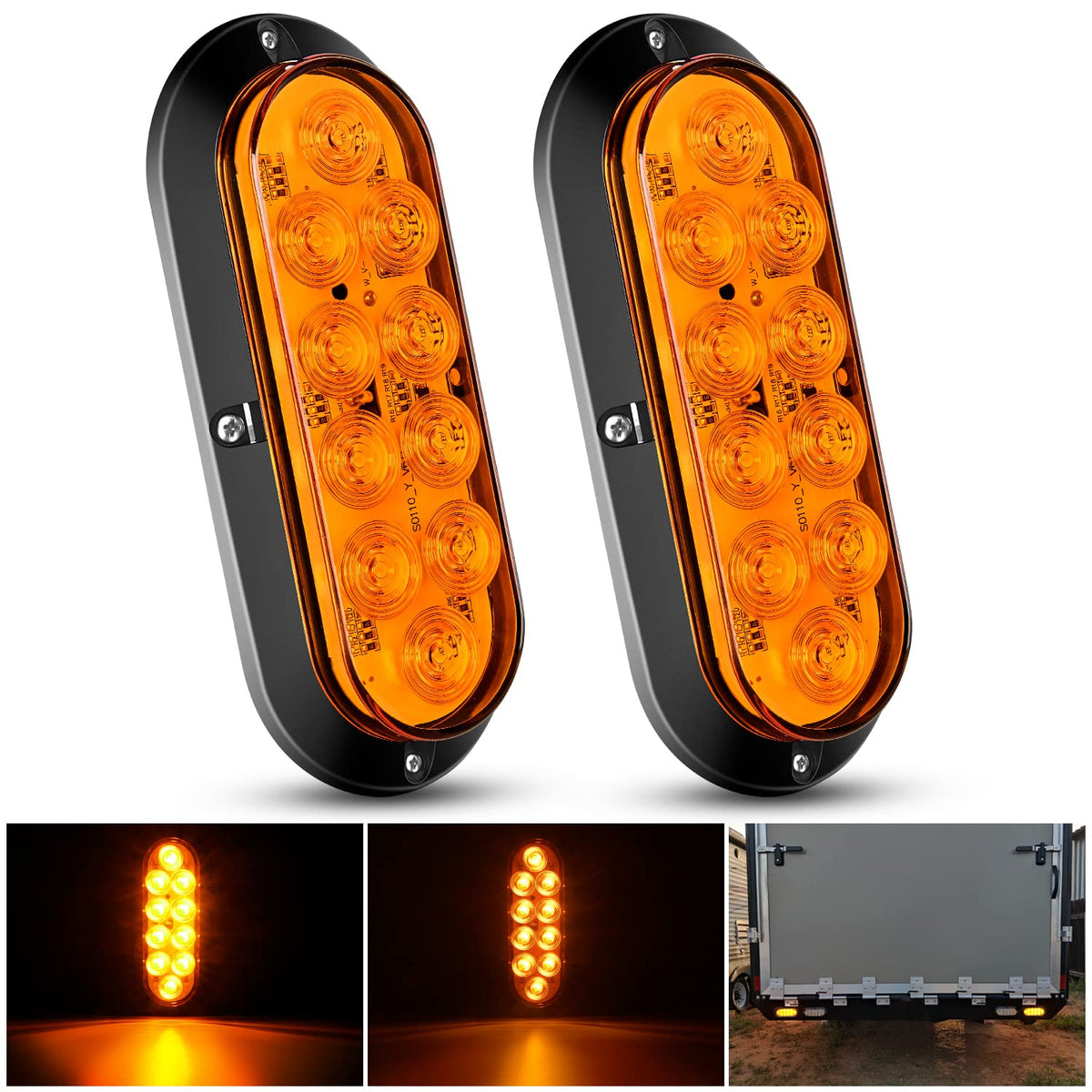 Nilight - Luz trasera LED ovalada de 6 pulgadas, color rojo y ámbar para remolque, 6 unidades, señales de giro de freno de parada a prueba de agua, luces de marcha atrás para camión, RV, barco, autobús, camión, caravana, 2 años de garantía - Tornillos de 