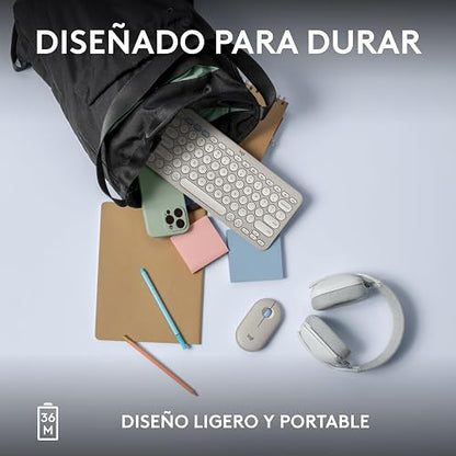 Logitech Pebble Keys 2 K380s, Teclado Bluetooth multidispositivo, accesos directos, estilizado y Portable, Easy-Switch, Windows, macOS, iPadOS, Android, ChromeOS - Blanco