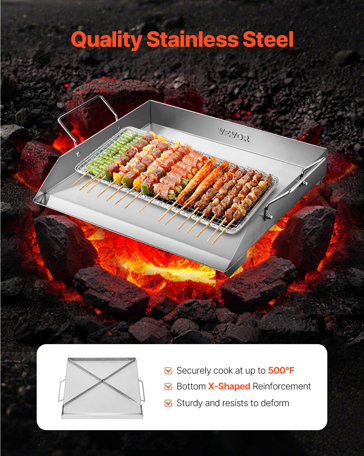 VEVOR - Plancha de acero inoxidable, placa rectangular universal de 18 x 16 pulgadas, plancha de parrilla de gas para parrilla de barbacoa, Teppanyaki, utensilios de cocina familiar portátil con asa,