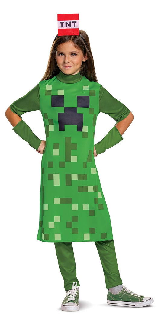 Disfraz de Minecraft Creeper para niña, Verde, M (7-8)