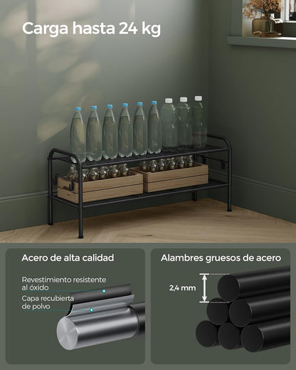 SONGMICS Zapatero, Organizador Zapatos de 2 Niveles, Estante Metálico, con 4 Ganchos, para 10 Pares, Altura Ajustable, Negro Tinta MLMR128B01