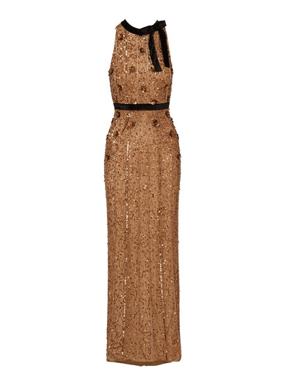Adrianna Papell Beaded Halter Long Dress Vestido para ocasión Especial Mujer