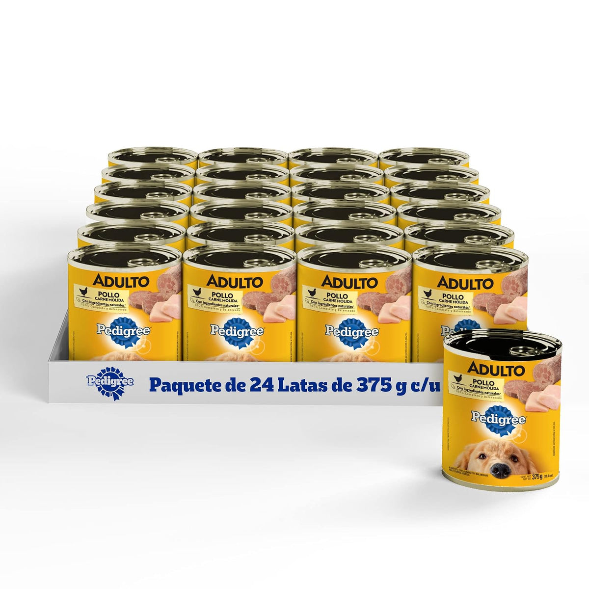 PEDIGREE Alimento para Perros Adultos, Sabor Pollo Carne Molida 375 Gr, Paquete De 24 Latas