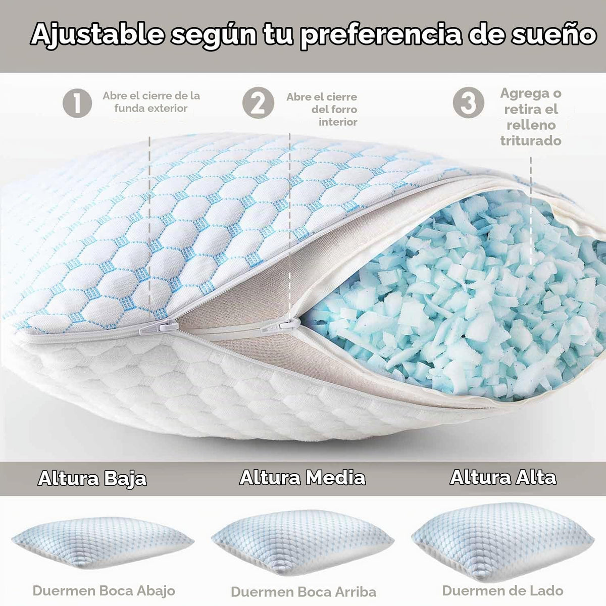 Nestl Bedding Cooling Pillow Heat & Humidity Reduction Rayon & Gel Memory Foam, Adjustable, Washable, - King - 18" x 36" - Pack of 1