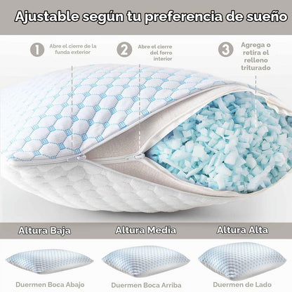 Nestl Bedding Cooling Pillow Heat & Humidity Reduction Rayon & Gel Memory Foam, Adjustable, Washable, - King - 18" x 36" - Pack of 1