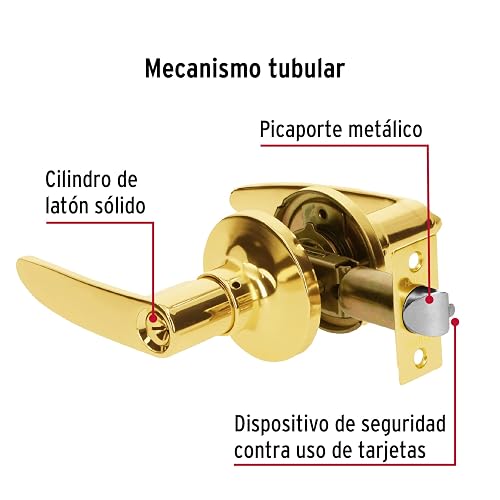 Hermex CEMA-1R, Cerradura de manija, cilindro de latón, acabado latón brillante, para recámara