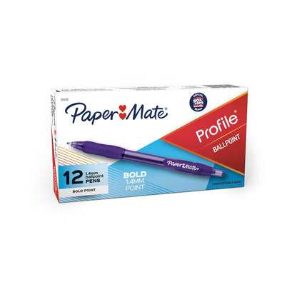 Paper Mate Profile Bolígrafos Retráctiles Punto Grueso 1.4 mm - 12 Unidad (Paquete de 1) - Retráctil - Morado