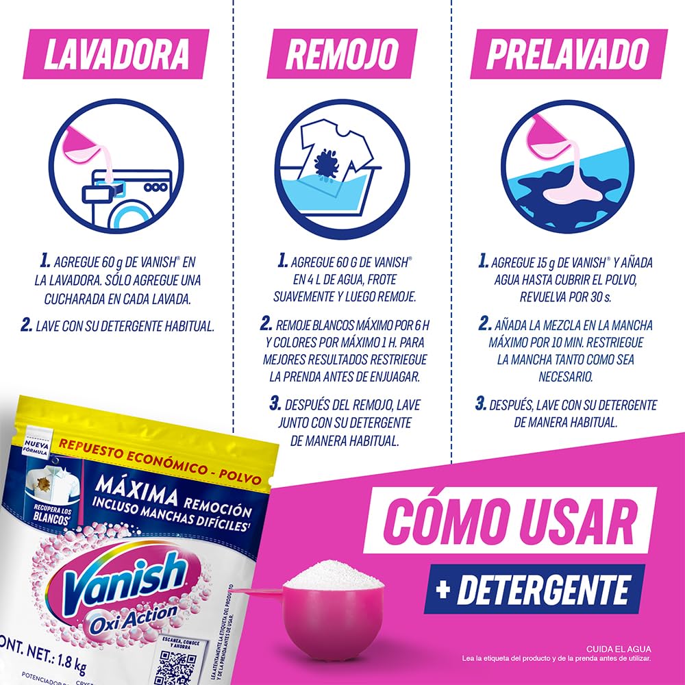 Vanish Quitamanchas Desinfectante para Ropa Blanca en Polvo de 1.8 kg