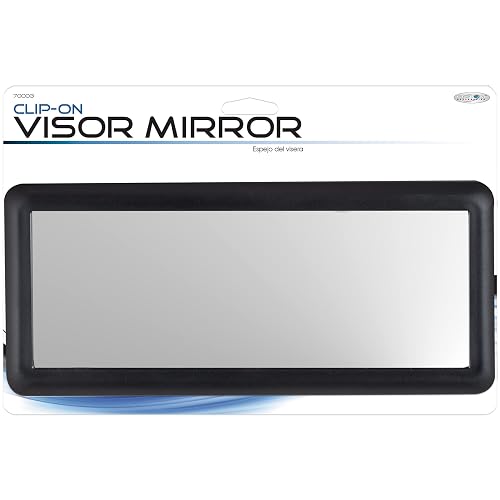 Custom Accessories 70003 - Espejo de visera de lujo negro | Espejo grande de maquillaje y cosméticos, soporte de clip de visera, respaldo calcomanía, construcción de plástico duradero