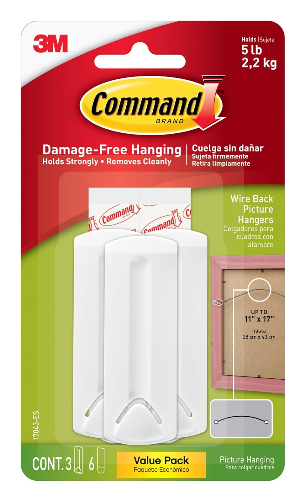 Command Wire - Colgador para cuadros, 3 Hangers, Blanco