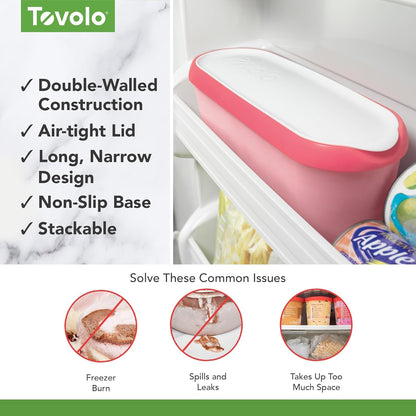 Tovolo Glide-A-Scoop - Tina de helado reutilizable, flamenco, hermético, sin BPA, para helado casero, almacenamiento compacto en congelador, apto para lavaplatos (1.5 cuartos de galón)