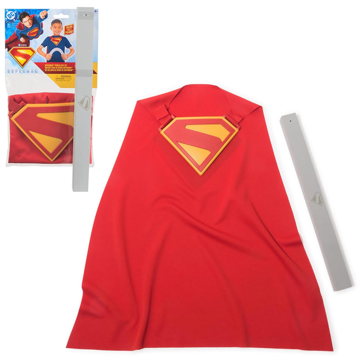 DC Comics, SUPERMAN Power Cape Set, Super Heroes Halloween Costume for Kids with Iconic Chest Plate for Ages 4 and Up