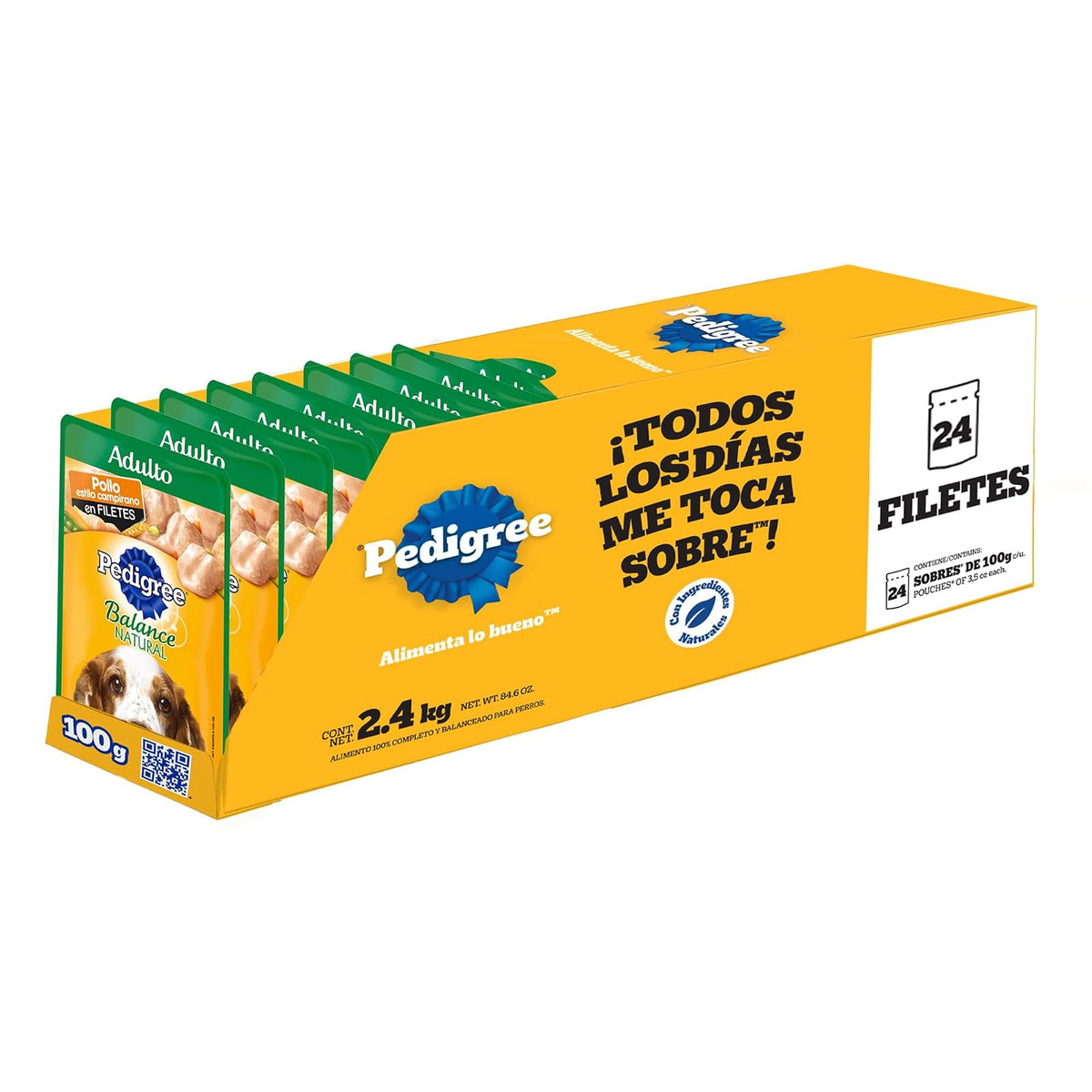 Pedigree - Sobres para Perro Balance Natural, Sabor Pollo en Filetes, con Ingredientes Naturales, Proteínas y Fibra, 24 Sobres, 100g c/u