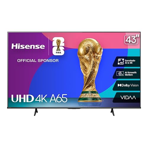 Hisense Television A65N (Modelo 2025) Pantalla 43 Pulgadas, Smart Vidaa TV UHD 4K,Control Remoto por Voz con Alexa, Dolby Vision, Amplia Gama de Colores, Modo de Juego Plus, ALLM