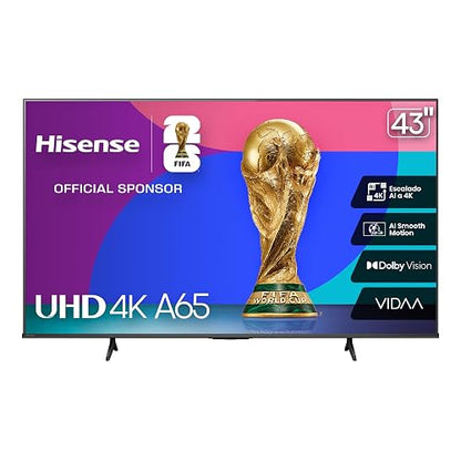 Hisense Television A65N (Modelo 2025) Pantalla 43 Pulgadas, Smart Vidaa TV UHD 4K,Control Remoto por Voz con Alexa, Dolby Vision, Amplia Gama de Colores, Modo de Juego Plus, ALLM
