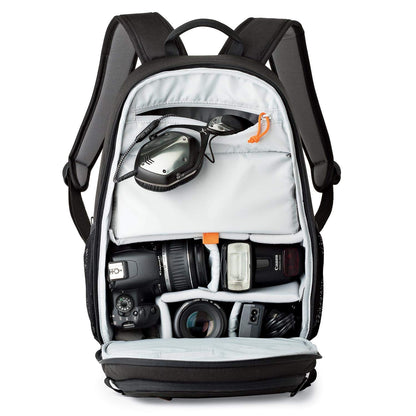 Lowepro Tahoe BP 150 Mochila para Cámara DSLR o sin Espejo, con Separadores Acolchados Removibles, Compartimento UltraFlex y Bolsillo para Tableta de 10 Pulgadas, Ideal para Viajes, Color Negro