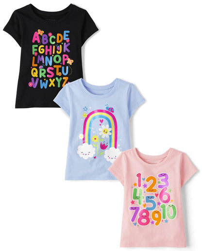 The Children's Place Playera de Manga Corta para niñas pequeñas, Paquete de 3 Camiseta para Niñas