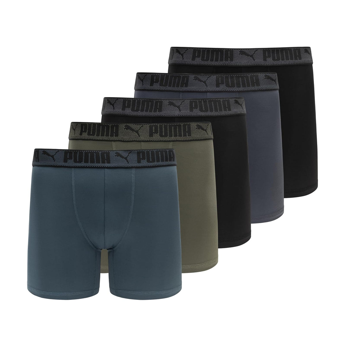 Puma Training Fit Boxer Briefs Anti-Olor para Hombre, Paquete de 5 - XL - Grey Skies - Green - Galactic Grey - Black