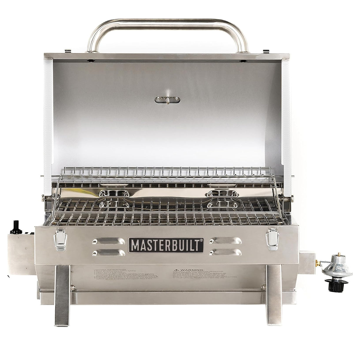 Masterbuilt - Parrilla portátil de gas propano con patas plegables, estante de calentamiento recubierto de cromo y 288 pulgadas cuadradas de acero inoxidable, modelo MB20030819
