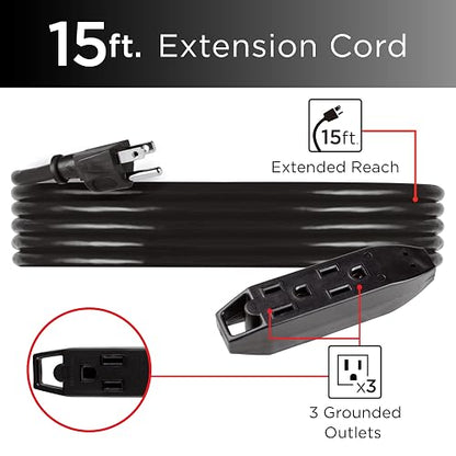 UltraPro, Cable de Extensión de 3 Salidas de 4.5 m (15 pies), Doble Aislamiento, Uso Interior y Exterior, para Uso en Casa, Garaje o Taller, Calibre 16, Certificación UL, Negro, 2 Unidades, 50791