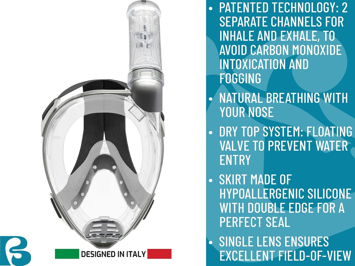 Cressi - Máscara de Snorkel para Adultos, Amplia visión Clara, Sistema antivaho, fácil respiración: Seguridad Primero, Baron: diseñado en Italia: Calidad Desde 1946