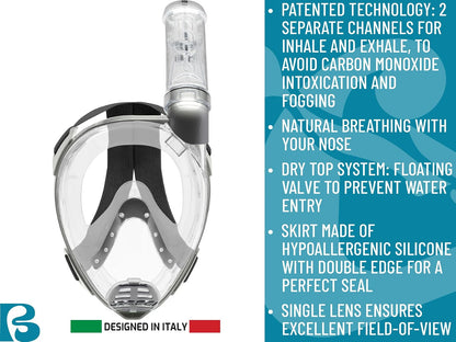 Cressi - Máscara de Snorkel para Adultos, Amplia visión Clara, Sistema antivaho, fácil respiración: Seguridad Primero, Baron: diseñado en Italia: Calidad Desde 1946