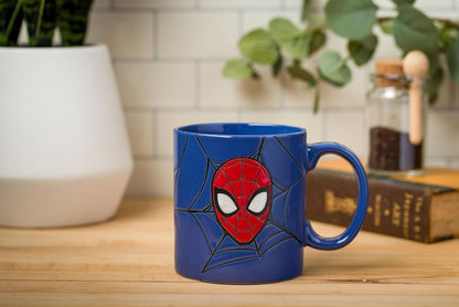 Silver Buffalo Marvel Comics - Taza de cerámica resistente a la cera de Spiderman, 20 onzas, azul/multi, 20 onzas