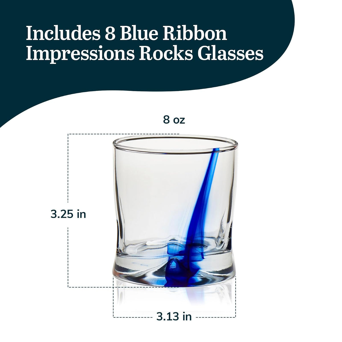 Libbey Juego de 8 Vasos de Vidrio Listón Azul Impression Rocas de 260 ml