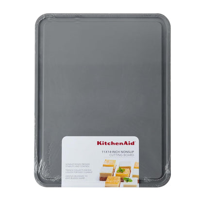 KitchenAid - Tabla de cortar de plástico clásica con zanja perimetral y bordes antideslizantes, apta para lavaplatos, 11 x 14 pulgadas, color gris
