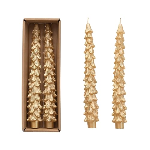 Creative Co-Op - Velas cónicas sin aroma en forma de árbol, color dorado, en caja de 2