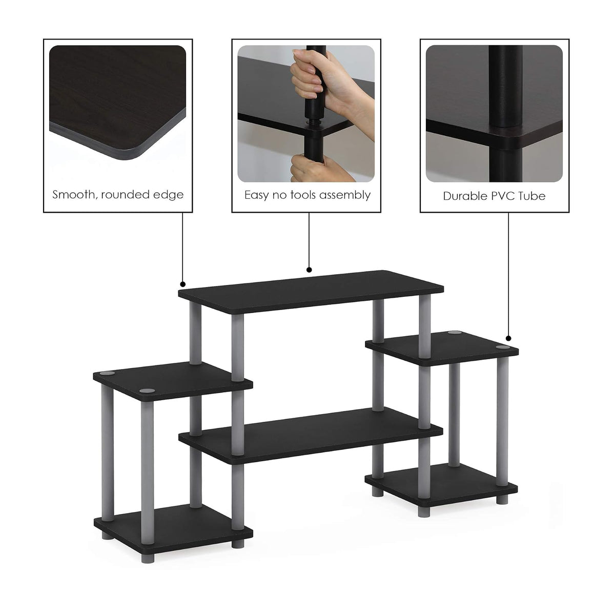 Furinno 11257BK/GY No Tools Tube Entertainment Center, Negro/Gris
