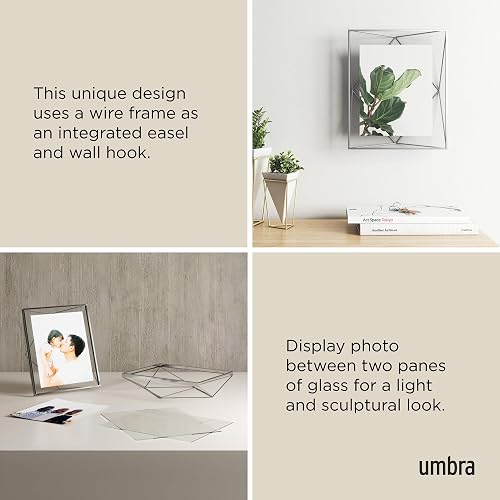 Umbra Prisma Marco de fotos 8x10 (20,32 x 25,4 cm): expositor metálico flotante para pared o escritorio, ideal para fotos, obras de arte, ilustraciones y más, cromado