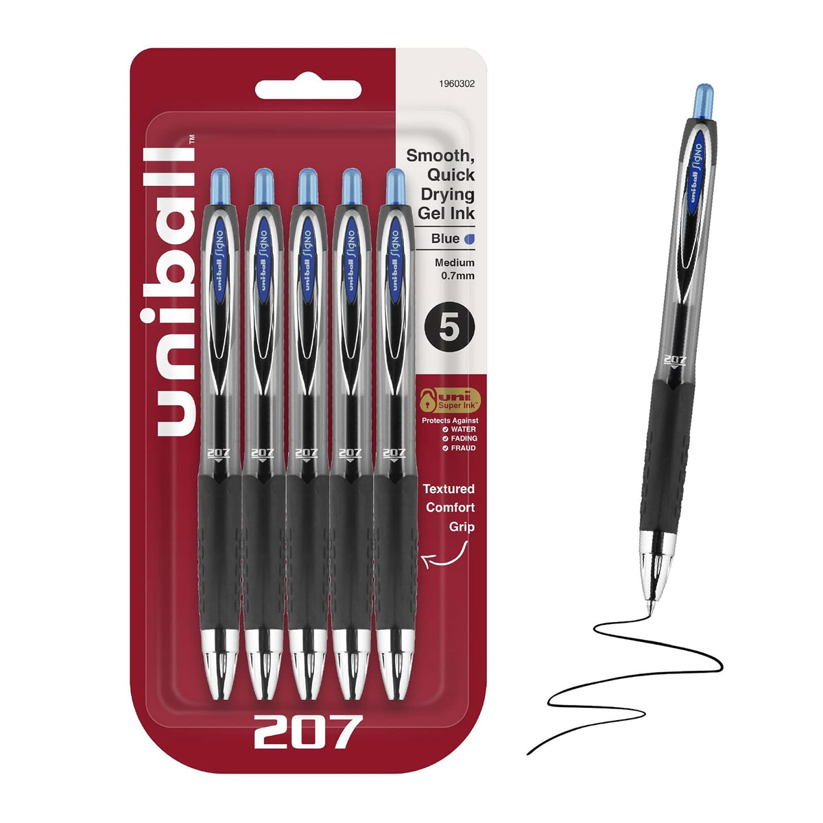 Uniball Signo 207 - Bolígrafos de gel retráctiles azules con puntas medianas de 0,7 mm, los bolígrafos Uni-Ball Click son a prueba de fraude y los mejores bolígrafos de oficina, bolígrafos de