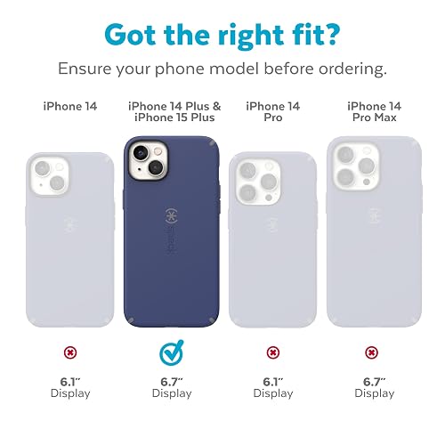 Speck - Funda para iPhone 15 Plus y 14 Plus, protección contra caídas, Resistente a los arañazos, Funda para iPhone MagSafe con Revestimiento Suave al Tacto, iPhone de 6.7 Pulgadas, Doble Capa,