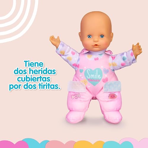 Nenuco Tiritas, Cuerpo Blandito de 25 cm, Muñeco con Sonidos de Bebé, Dice Papá y Mamá, Llora y se Ríe, Tiritas de Quita y Pon, Juguete para Niños Desde 10 Meses, Famosa