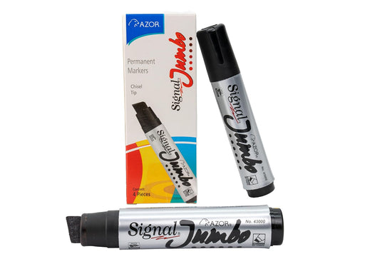 AZOR - Marcadores Permanentes, Plumones Indelebles, Color Negro, 4 Piezas, Signal Jumbo, Punta Extragrande 16mm, Secado Rapido y Resistente Al Agua, 301.43000NE