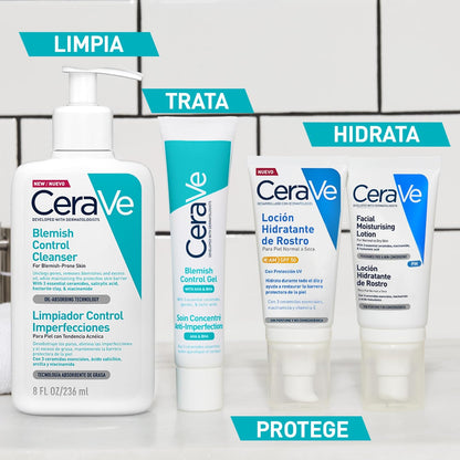 CeraVe Limpiador Control Imperfecciones 16oz para piel con tendencia al acné,con Ácido Salicílico, Niacinamida y Arcilla Purificante.