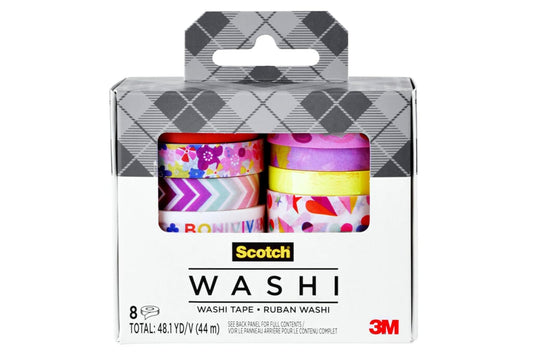 Scotch Expressions - Cinta Washi, 8 rollos, varios tamaños y colores, ideal para decorar y manualidades