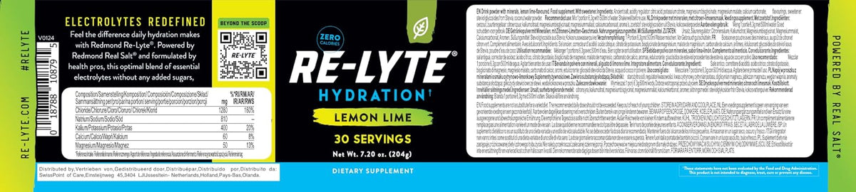 REDMOND RE-LYTE, Electrolitos Naturales con Real-Salt, Hidratación Clean sin Calorías ni Azúcares, 30 Porciones, Sabor Lemon Lime