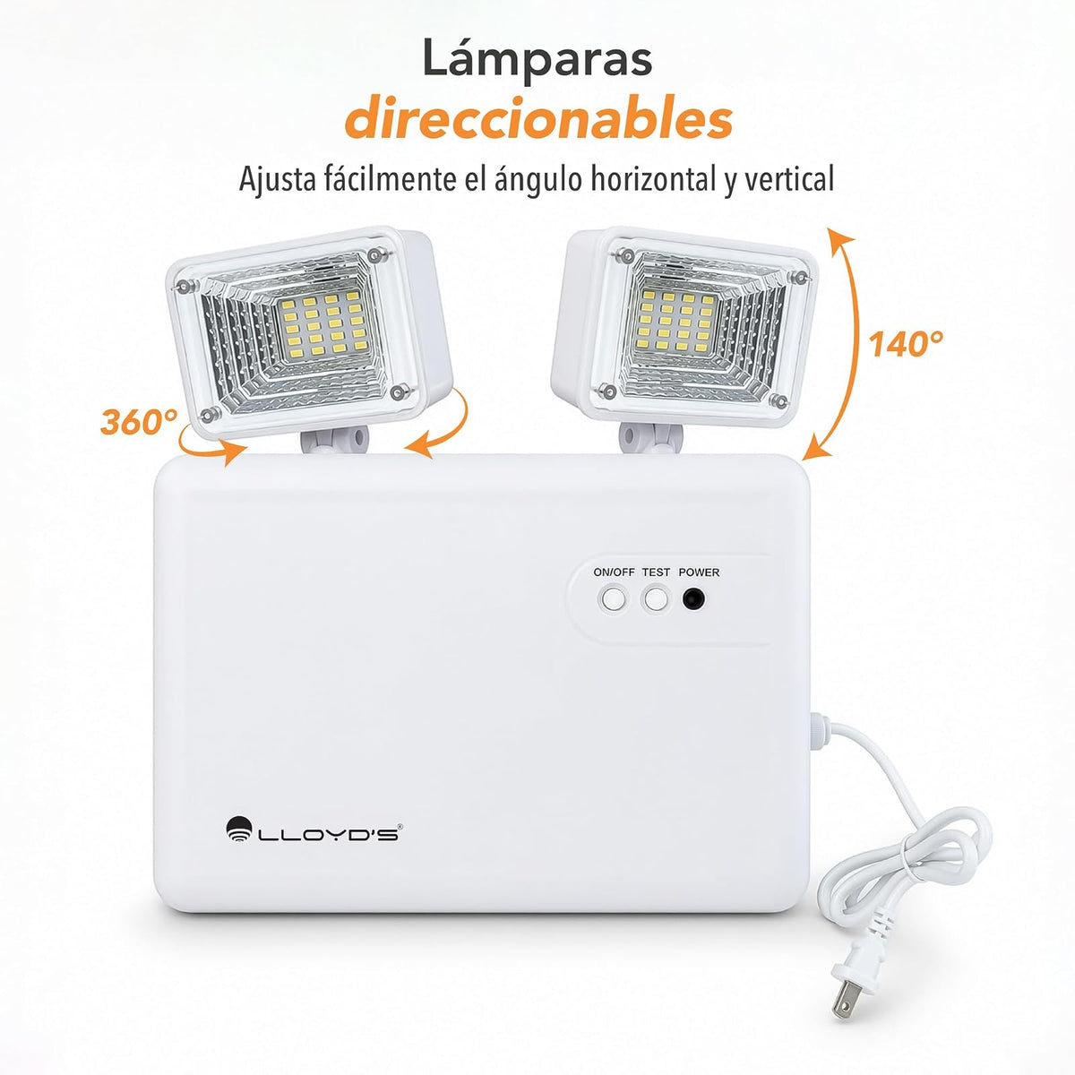 Lloyd's Lámpara de Emergencia 40 LED 1200 LM IP65 con 2 Reflectores | Hasta 5 horas de respaldo con encendido automático, batería recargable y reflectores orientables para mayor cobertura.