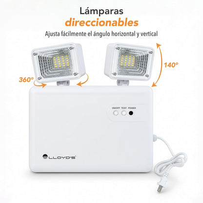 Lloyd's Lámpara de Emergencia 40 LED 1200 LM IP65 con 2 Reflectores | Hasta 5 horas de respaldo con encendido automático, batería recargable y reflectores orientables para mayor cobertura.