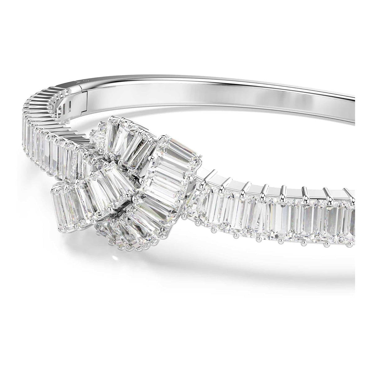 Swarovski Brazalete Matrix, Talla baguette, Nudo, Blanco, Baño de rodio