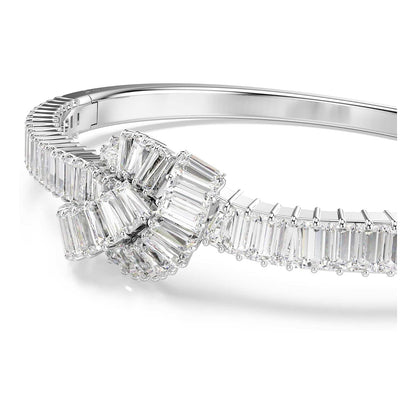 Swarovski Brazalete Matrix, Talla baguette, Nudo, Blanco, Baño de rodio