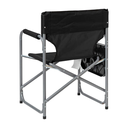 Flash Furniture Folding Directors Camping Chair - Portable Black Sports Chair with Cupholder Side Table - Indoor/Outdoor Steel Tube Framed Foldable Chair