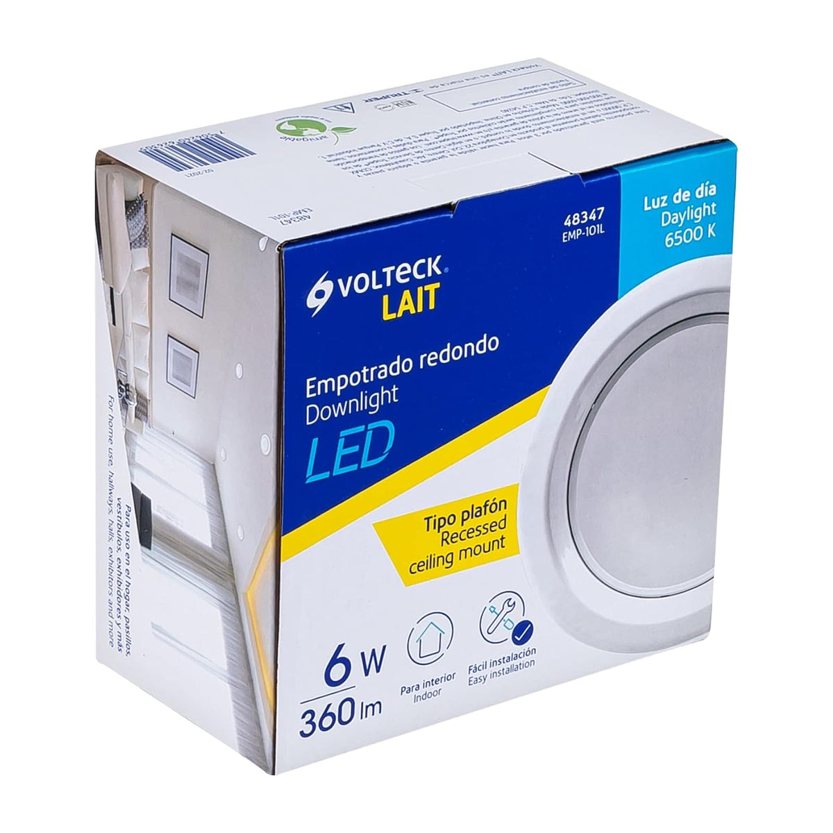 Volteck Lait EMP-101L, Luminario LED empotrable de 6 W, luz blanca fría 6500K, redondo, color blanco