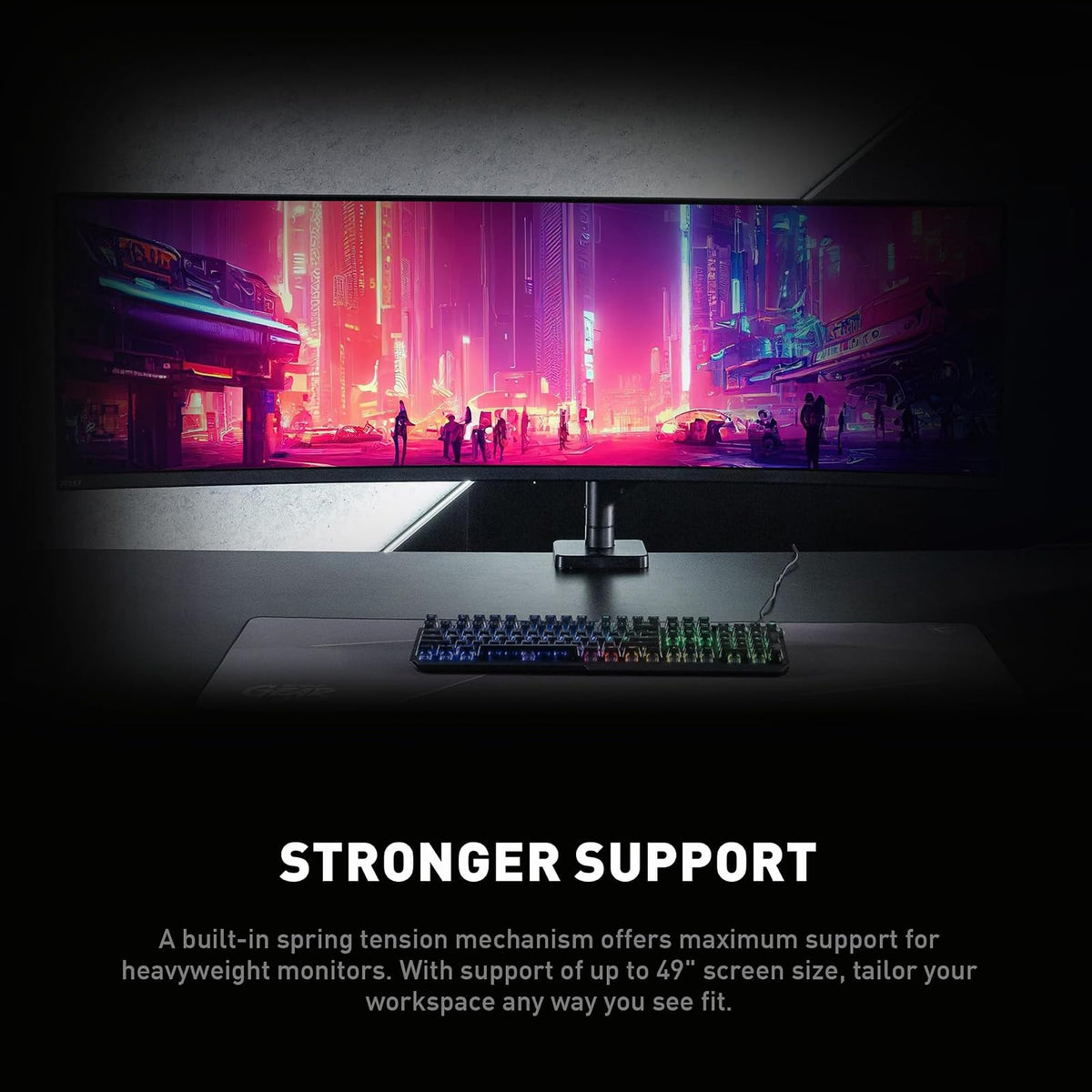 MSI mag MT201 - Brazo de Soporte de Monitor único de Alta Resistencia, soporta Pantallas de 17-49 Pulgadas y 44 Libras, Compatible con VESA, Montaje asistido por Resorte Ajustable, Abrazadera y Ojal,