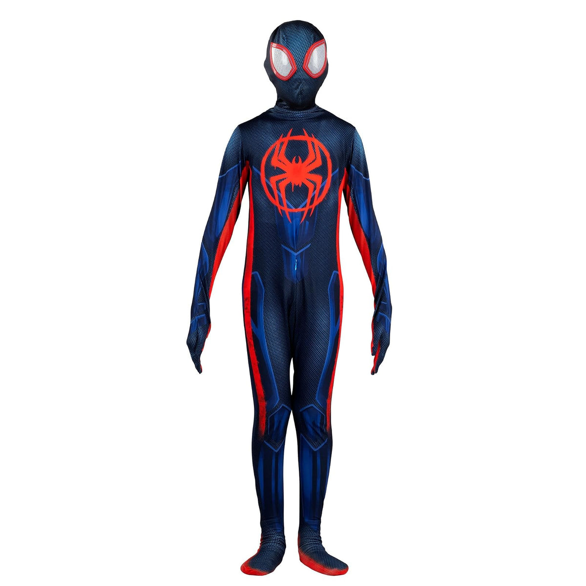 Marvel Miles Morales: Disfraz oficial de Zentai de Spider-Man para jóvenes, elastano elástico con cremalleras ocultas, aberturas para la muñeca (L) Multi
